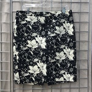 J. Crew Black and Cream Floral Pencil Skirt